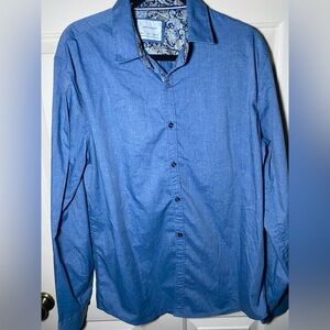 Mens Craft‎ + Flow Button Down Long Sleeve Blue, Paisley + Denim Look, L